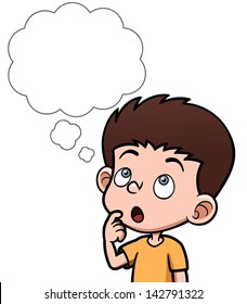 Vector illustration of Cartoon boy thinking with white bubble