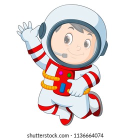 vector illustration of Cartoon boy wearing astronaut costume