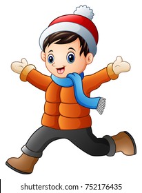 Vector illustration of Cartoon boy wearing winter clothes