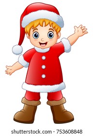 Vector illustration of Cartoon boy wearing santa claus costume 