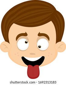 Vector illustration of a cartoon boy's face, playing the fool
