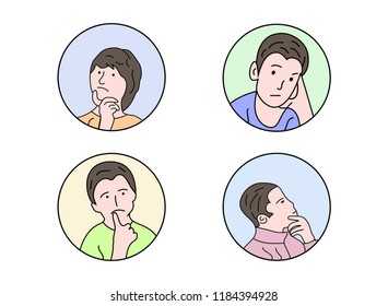 Vector illustration of Cartoon Boys thinking set