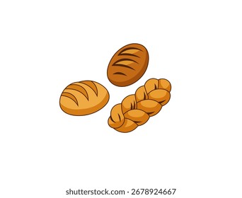 Ilustración vectorial de bollos de pan de dibujos animados o panes sobre fondo blanco	