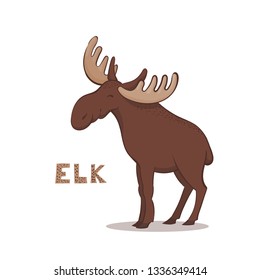 Vector illustration, a cartoon brown elk, isolated on a white background