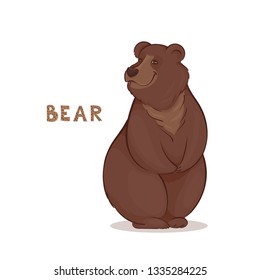 Vector illustration, a cartoon brown smiling bear