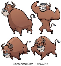 Vector illustration of Cartoon Bull Character Set
