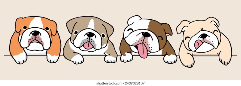 Vector Illustration of Cartoon Bulldog Head Characters on Isolated Background