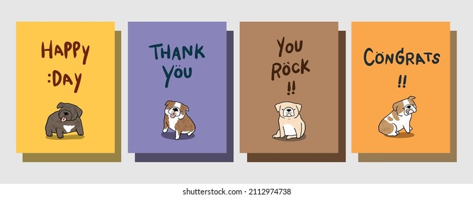 Vector Illustration of Cartoon Bulldog Postcard Set