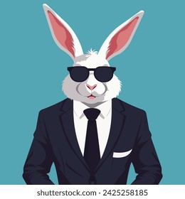 Vector illustration of a cartoon bunny businessman wearing sunglasses and a classic suit.