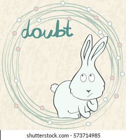 vector illustration of a cartoon bunny in doubt