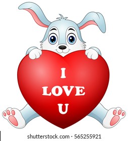 Vector illustration of Cartoon bunny holding red heart