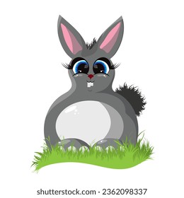 Vector illustration of cartoon bunny on white background. Symbol of pet animal.