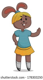 Vector illustration of a cartoon bunny standing and waving.