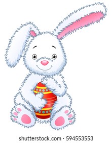 Vector illustration of Cartoon bunny toy hugging easter eggs