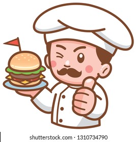 Vector illustration of Cartoon Burger chef presenting food
