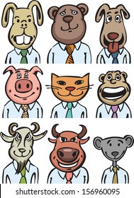 Vector illustration of cartoon business animals. Easy-edit layered vector EPS10 file scalable to any size without quality loss. High resolution raster JPG file is included.