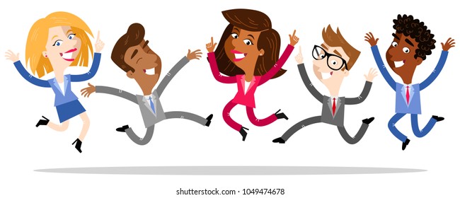 Vector illustration of cartoon business people jumping and celebrating isolated on white background