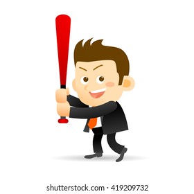 vector illustration of cartoon businessman with baseball bats 