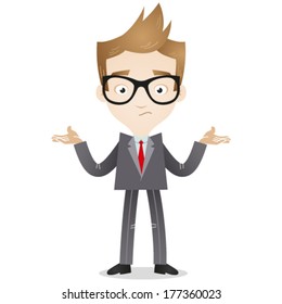 Vector Illustration Of A Cartoon Businessman Looking Clueless And Shrugging His Shoulders.