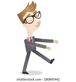 Vector Illustration Of A Cartoon Businessman Sleepwalking.