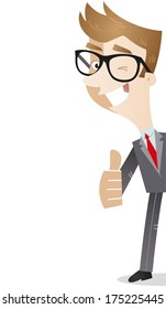 Vector illustration of a cartoon businessman stepping into the picture from the right-hand side winking and giving the thumbs up (JPEG also available).