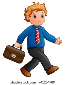 Vector illustration of Cartoon businessman walking with briefcase