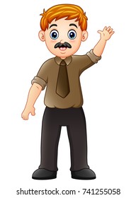 Vector illustration of Cartoon businessman waving hand