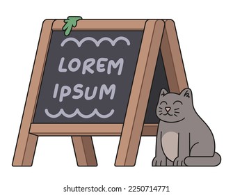 Vector illustration of a cartoon cafe sign board with a cat.