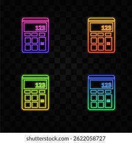 vector illustration of cartoon calculator icon, calculation tool, financial symbol. neon style..