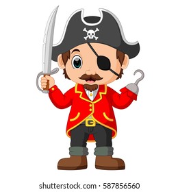 vector illustration of Cartoon captain pirate holding a sword