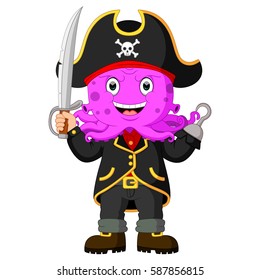 vector illustration of Cartoon captain pirate holding a sword