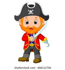 vector illustration of Cartoon captain pirate holding a sword