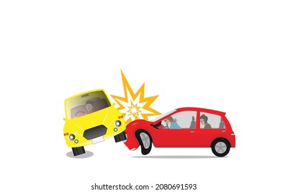 Vector illustration of a cartoon car accident. Car accident need to justice in case can not negotiations. 2 car accident crash together vector.