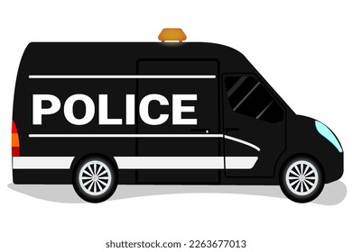 Vector illustration of a cartoon car. Isolated on white background. Flat style. Side view, profile. Police