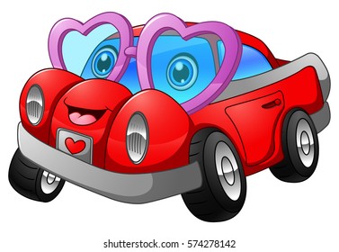 Vector illustration of Cartoon car in love