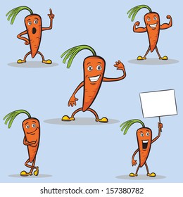 Vector illustration of cartoon carrots figures. Easy-edit layered vector EPS10 file scalable to any size without quality loss. High resolution raster JPG file is included.