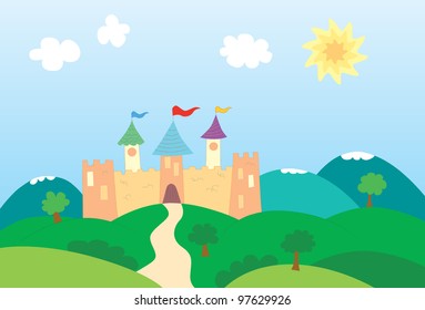 Vector illustration of a cartoon castle