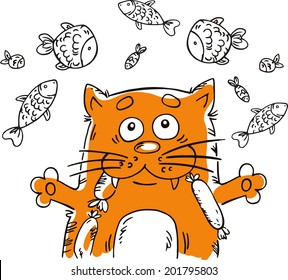 Vector illustration with cartoon cat.