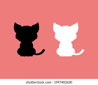 vector illustration of cartoon cat in black and white solid color, perfect for stickers. cat symbol icon