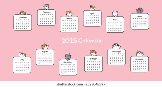 Ilustração vetorial com coleção de desenhos animados Cat Calendar 2025