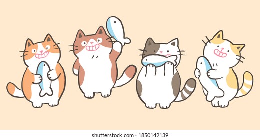 Vector Illustration of Cartoon Cat Characters on Isolated Background