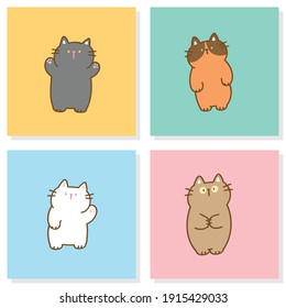 Vector Illustration of Cartoon Cat Characters on Different Color Background. 