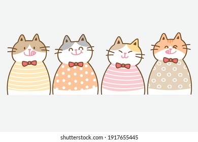 Vector Illustration of Cartoon Cat Characters on Isolated Background