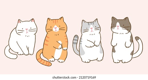 Ilustración vectorial de personajes de gatos de dibujos animados sobre fondo aislado