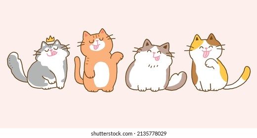 Vector Illustration of Cartoon Cat Characters on Isolated Background