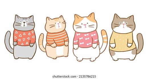 Vector Illustration of Cartoon Cat Characters on Isolated Background