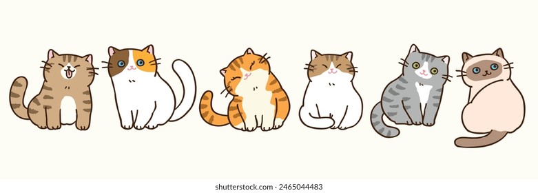 Vector Illustration of Cartoon Cat Characters on Isolated Background