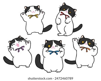 Vector Illustration of Cartoon Cat Characters on Isolated Background