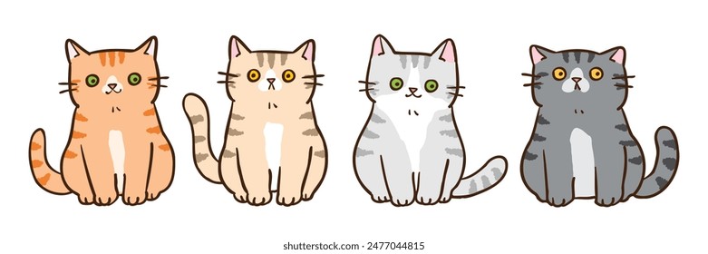 Vector Illustration of Cartoon Cat Characters on Isolated Background
