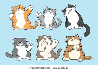 Vector Illustration of Cartoon Cat Characters on Isolated Background. Hand Drawn Vector Illustration. Not AI Generated.